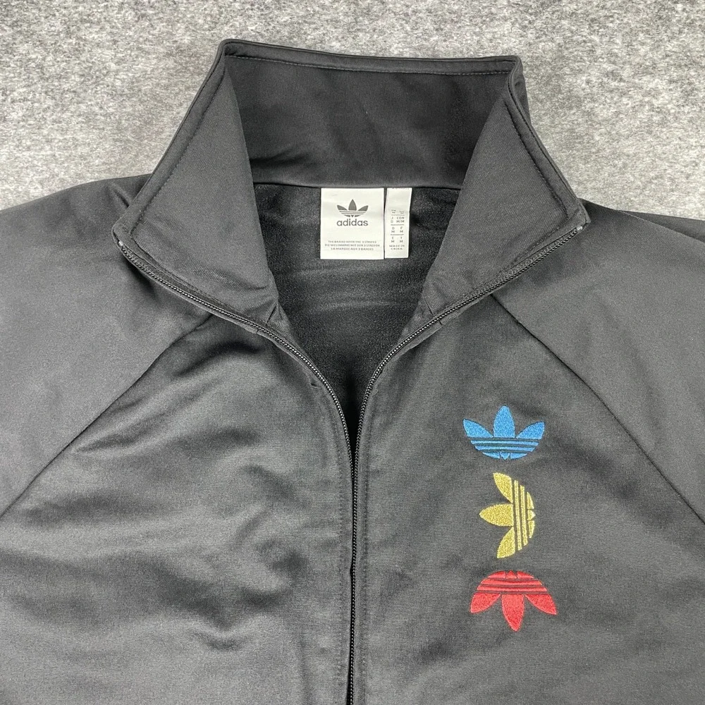 Adidas Track Jacket Mens Medium Black Gold Metallic Trefoil Full Zip Activewear